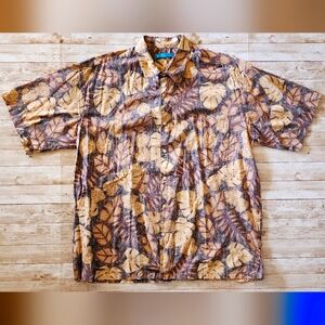 Tori Richard mens XL Hawaiian shirt Leaves tan brown